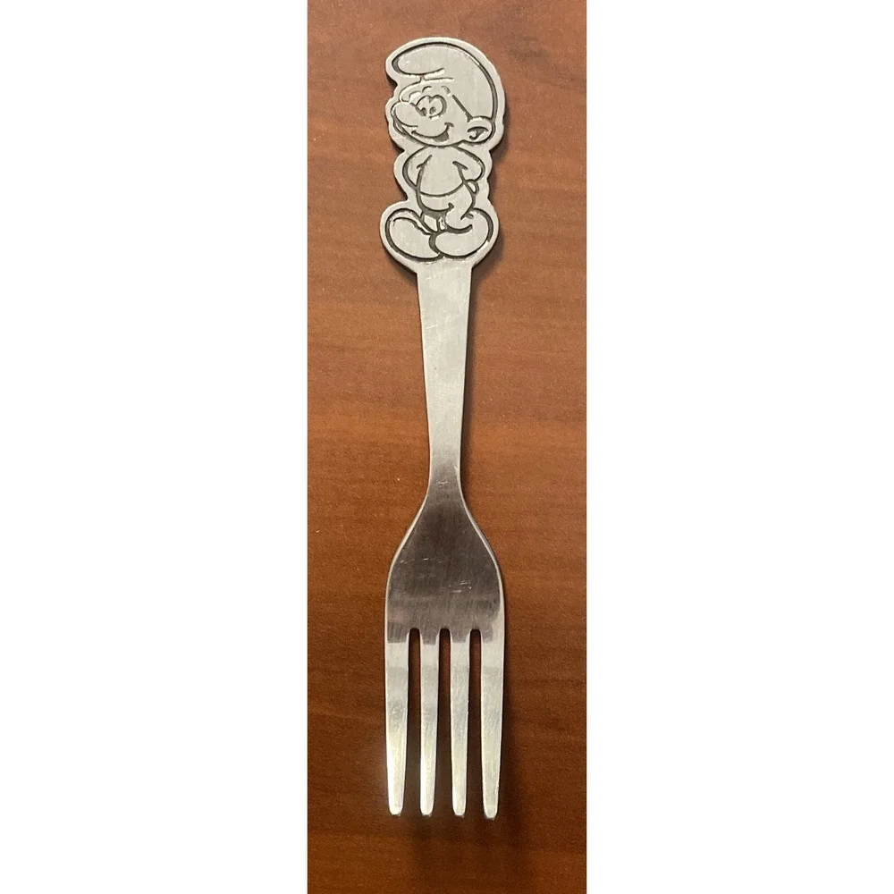 Vintage Smurfs  Baby / Child Fork - Stainless Steel - by Peyo Danara
